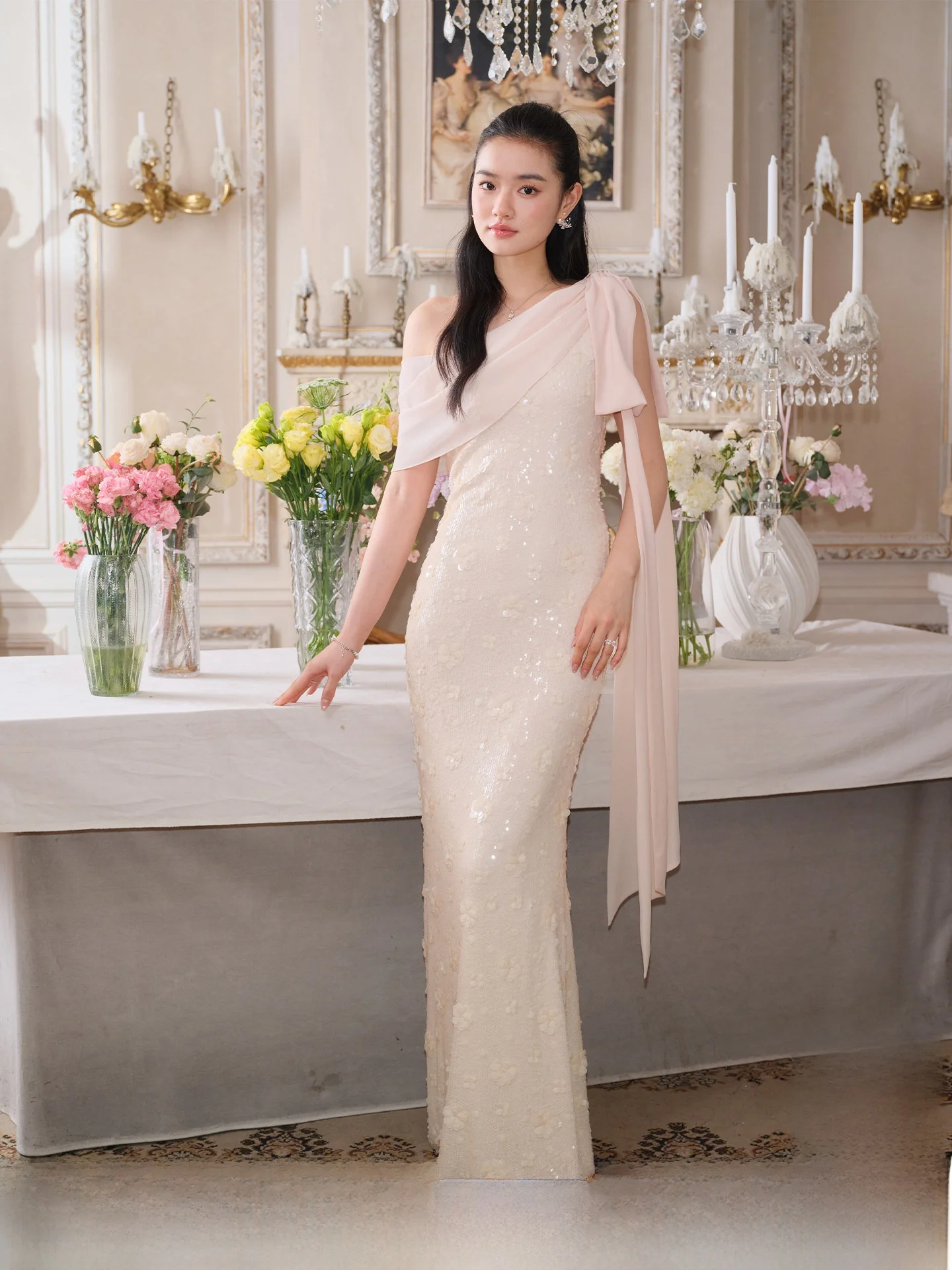 Elegant J TheChosen Tide Sequin Elastic Slim Long Dress with Sash Chiffon Skirt Side Shoulder Strapless Knot
Elegant J TheChosen Tide Sequin Elastic Slim Long Dress with Sash Chiffon Skirt Side Shoulder Strapless Knot