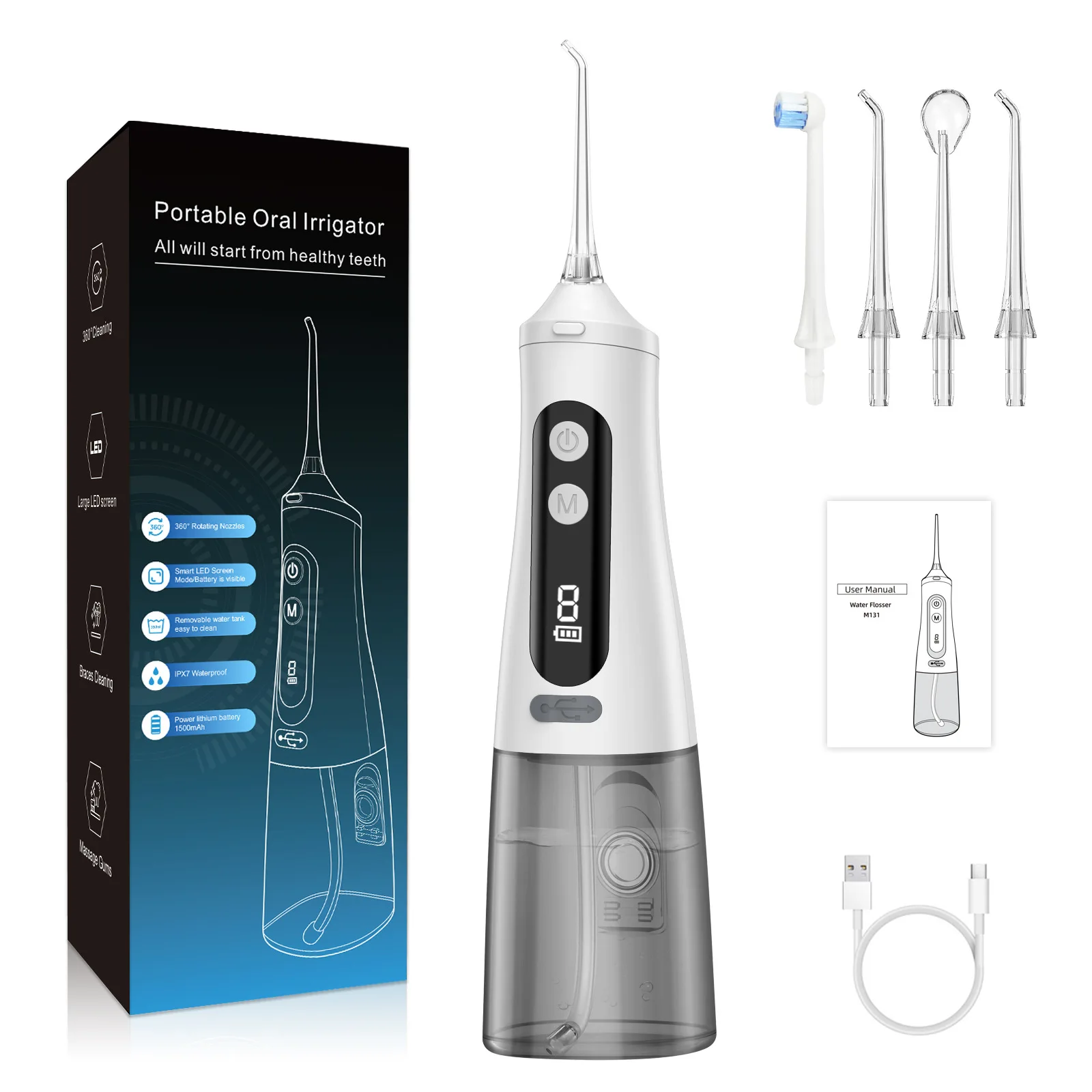Dental Oral Irrigator Household Water Flosser Oral Tooth Whitening Machine 9Modes USB Rechargeable 350ml Water Tank 4Nozzle IPX7
Dental Oral Irrigator Household Water Flosser Oral Tooth Whitening Machine 9Modes USB Rechargeable 350ml Water Tank 4Nozzle IPX7