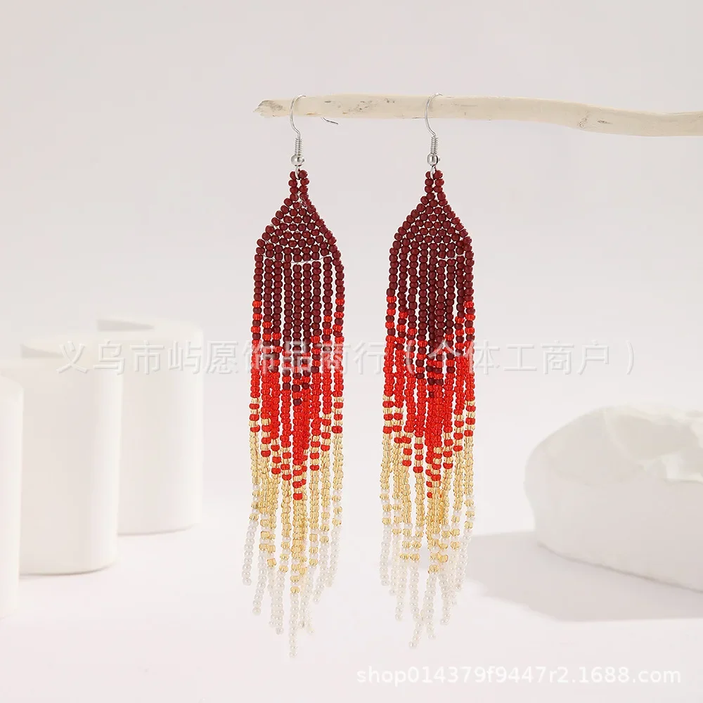 Серьги из бисера с кисточками, градиент, оригинальность, ручное вязание, богемный сплав, простые женские серьги из рисовых бусин
Серьги из бисера с кисточками, градиент, оригинальность, ручное вязание, богемный сплав, простые женские серьги из рисовых бусин