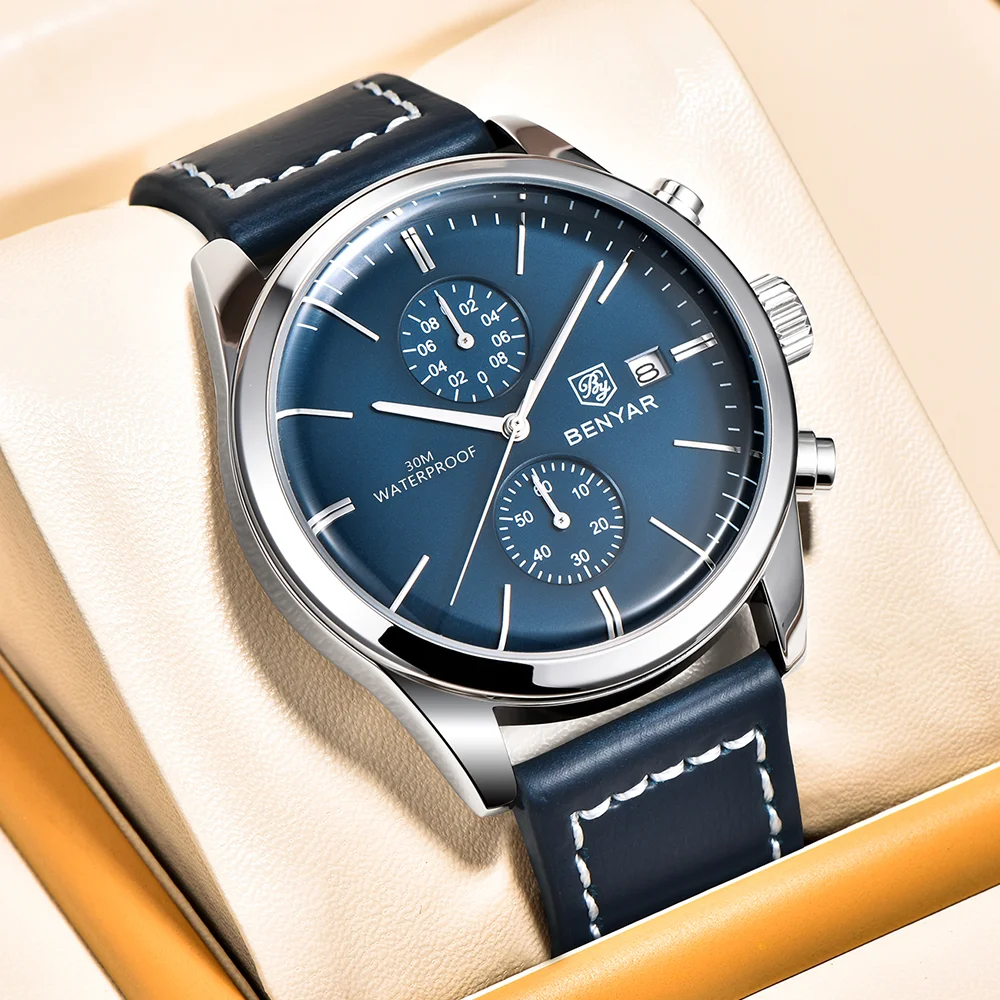 Benyar luxury brand sports quartz watch luxury 30M waterproof chronograph fashion leather military clock Relojes Hombre
Benyar luxury brand sports quartz watch luxury 30M waterproof chronograph fashion leather military clock Relojes Hombre