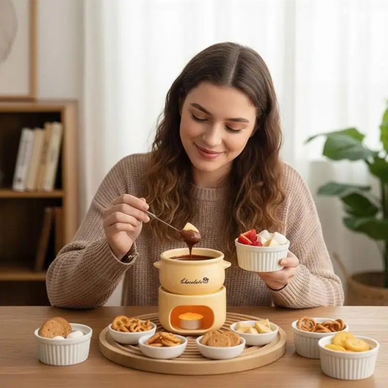 E8BD Ceramic Chocolate Melting Pot With Heating Base For Smooth Even Melting Fondue Cup For Baking And Dessert Making
E8BD Ceramic Chocolate Melting Pot With Heating Base For Smooth Even Melting Fondue Cup For Baking And Dessert Making