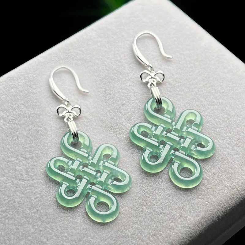 Myanmar Jadeite Chinese knot Earrings 925 Silver Charm Amulet Gifts for Women Energy Fashion Accessories Natural Burmese Jade
Myanmar Jadeite Chinese knot Earrings 925 Silver Charm Amulet Gifts for Women Energy Fashion Accessories Natural Burmese Jade