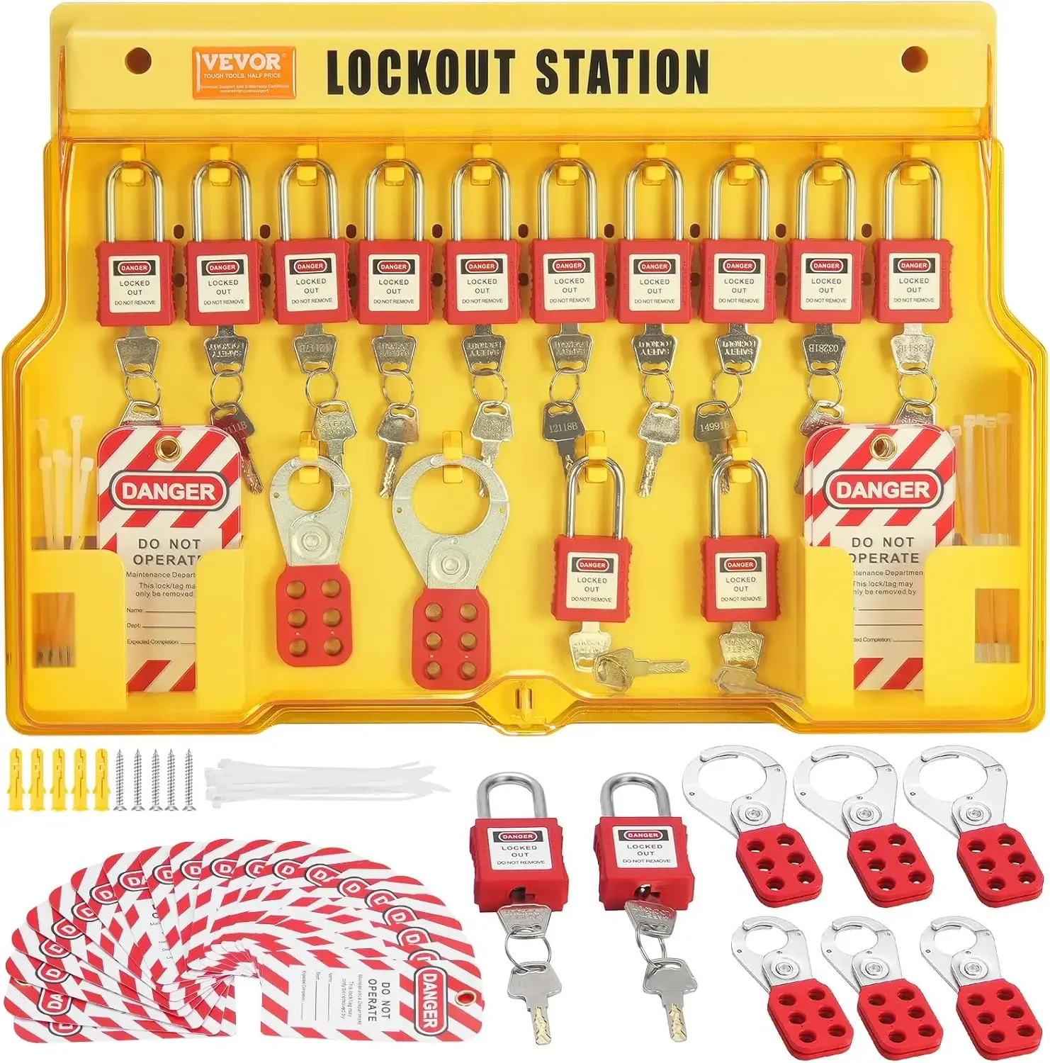 Electrical Lockout Tagout Kit, 60 PCS Safety Lockout Tagout Station Includes Padlocks, Hasps, Tags, Nylon Ties, Expansion Kit
Electrical Lockout Tagout Kit, 60 PCS Safety Lockout Tagout Station Includes Padlocks, Hasps, Tags, Nylon Ties, Expansion Kit