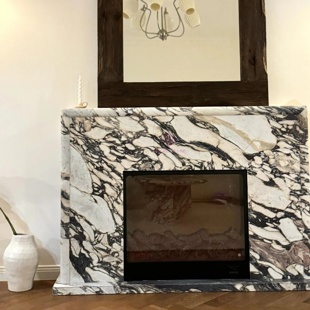 Modern Calacatta Viola Floating Fireplace Cantilever Marble Mantel Fireplace with Natural Veins for Home Decor Design Wholesale
Modern Calacatta Viola Floating Fireplace Cantilever Marble Mantel Fireplace with Natural Veins for Home Decor Design Wholesale
