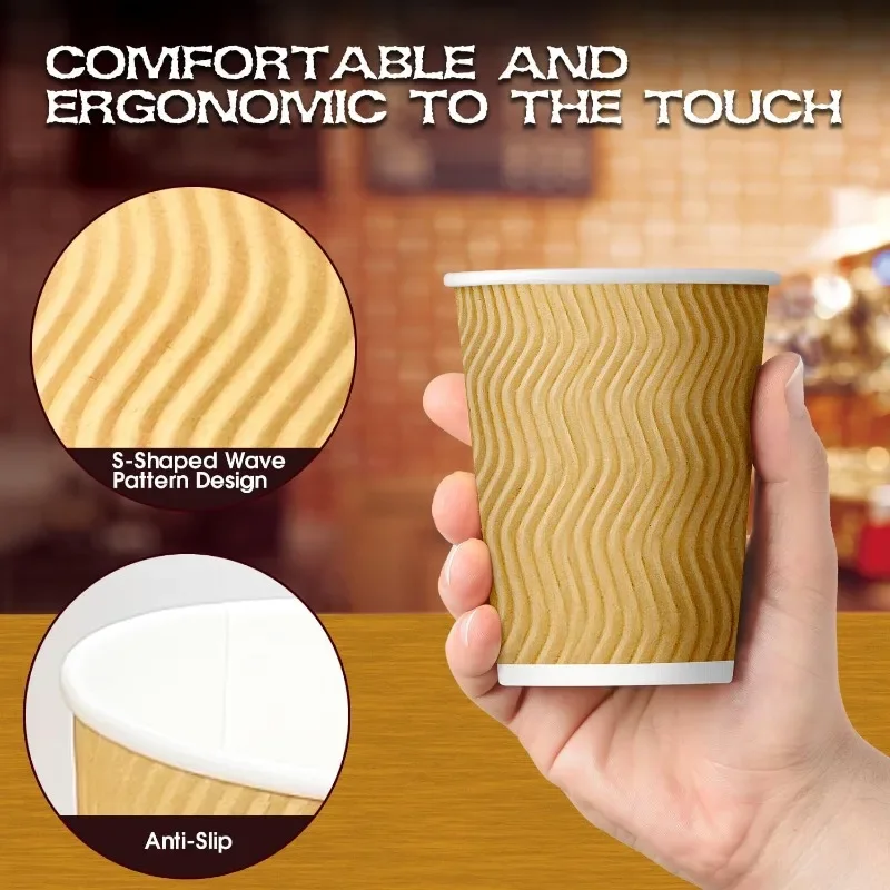 Insulated disposable coffee cup, corrugated wallpaper cup, suitable for hot drinks
Insulated disposable coffee cup, corrugated wallpaper cup, suitable for hot drinks