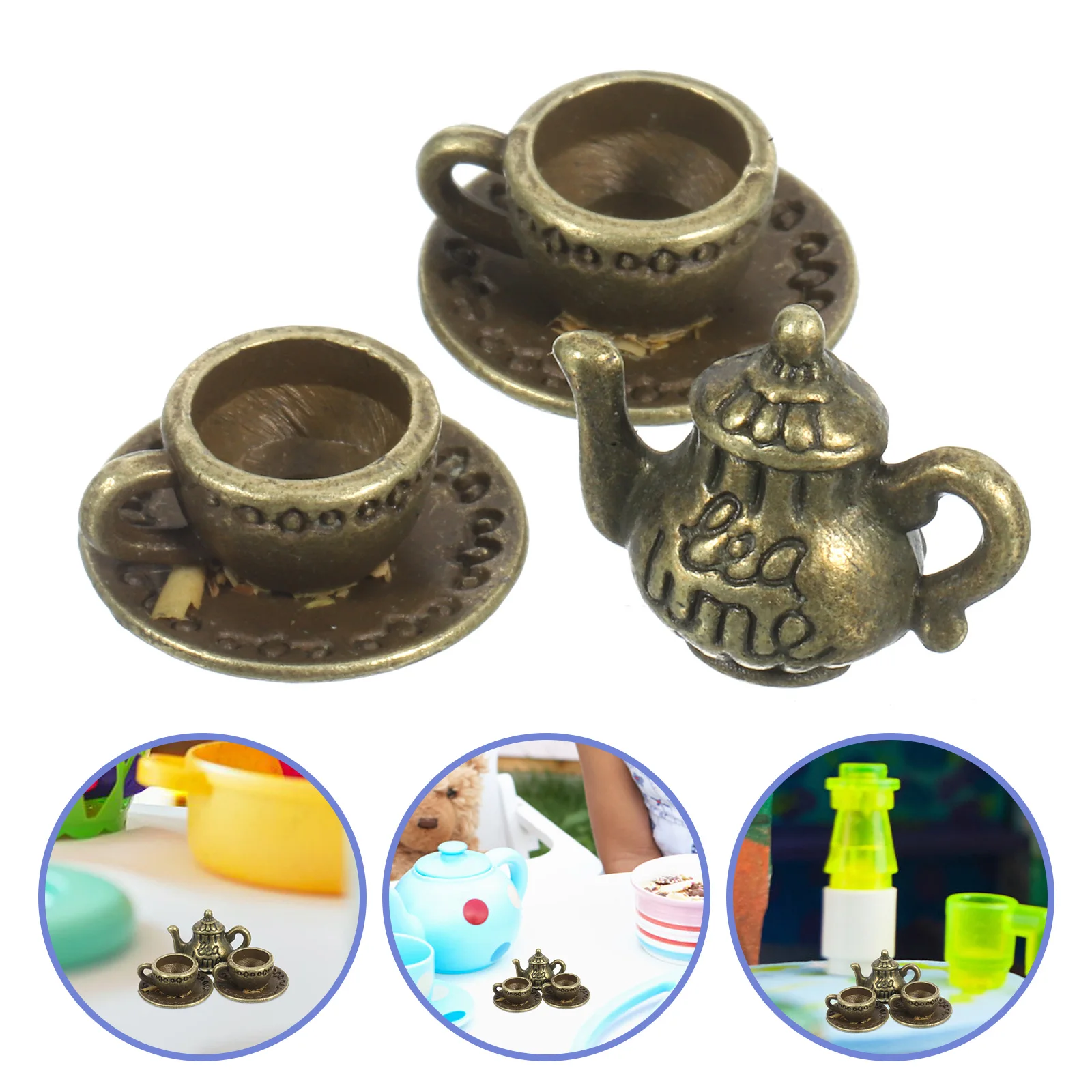 Tea Pots Mini Metal Teapot Kettle Ornament Toy Coffee Desktop Decor Miniature with Cups Office
Tea Pots Mini Metal Teapot Kettle Ornament Toy Coffee Desktop Decor Miniature with Cups Office