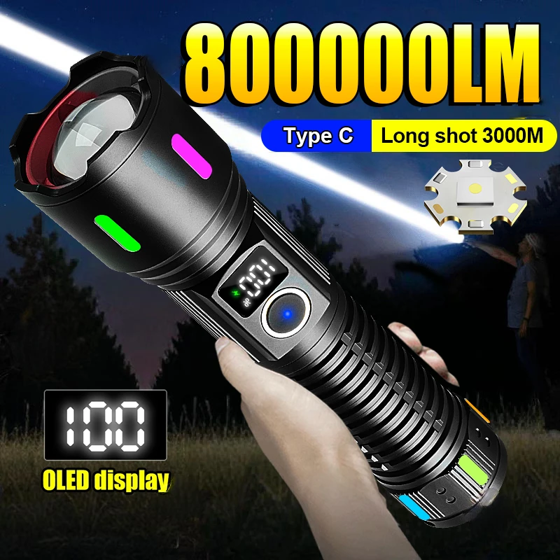 800000LM Super Bright Flashlight OutdoorLong Shot 3000m Torch Rechargeable 18650 Flashlight Powerful LED Camping Hunting Lantren
800000LM Super Bright Flashlight OutdoorLong Shot 3000m Torch Rechargeable 18650 Flashlight Powerful LED Camping Hunting Lantren