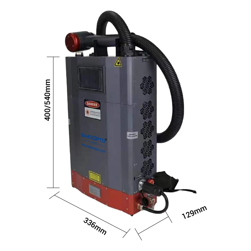 BAIKEOPTO Backpack Portable 100w Cleaner metal rust oil fiber laser cleaning machine adopt MAX-50W series laser
BAIKEOPTO Backpack Portable 100w Cleaner metal rust oil fiber laser cleaning machine adopt MAX-50W series laser