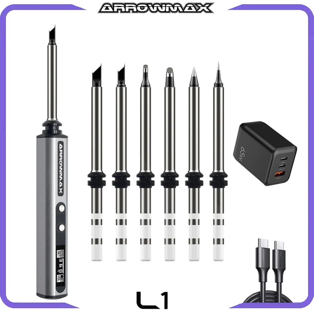 ARROWMAX L1 Soldering Iron Kit, PD 65W Power Programmable Smart Mini Electric Soldering Pen Auto Sleep With Power Adapter
ARROWMAX L1 Soldering Iron Kit, PD 65W Power Programmable Smart Mini Electric Soldering Pen Auto Sleep With Power Adapter