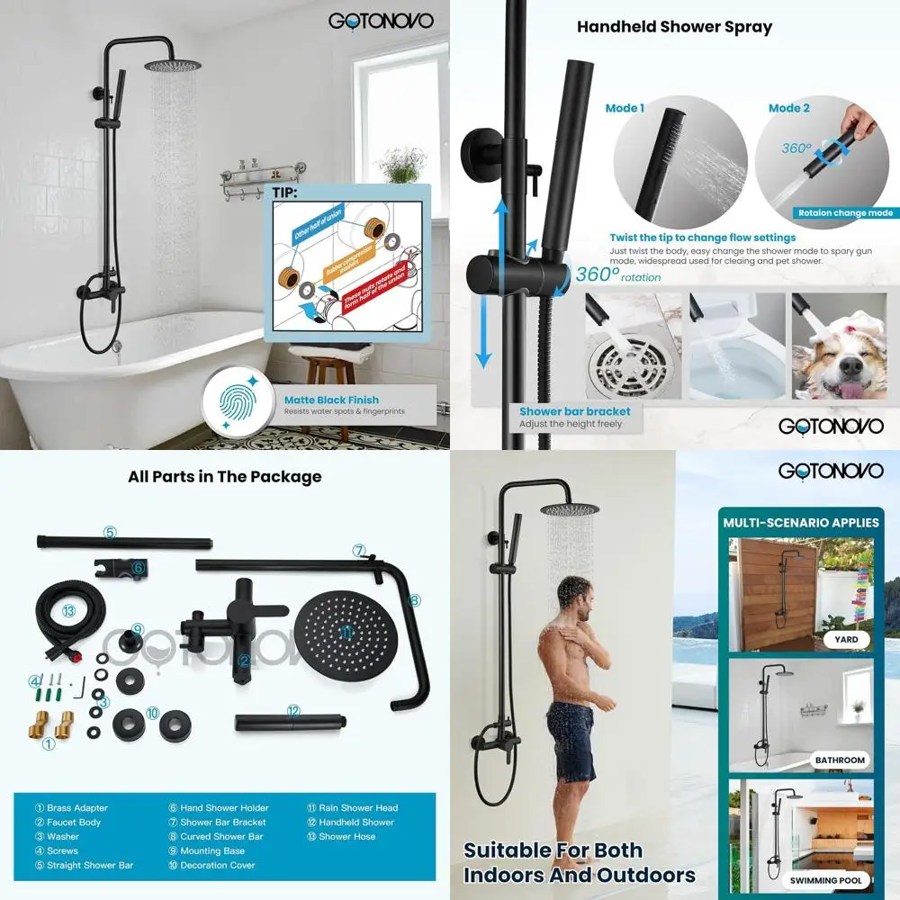 Matte Black 304 Stainless Steel Outdoor Shower Combo: Single Handle with Dual-Function Handheld & Wall Mount
Matte Black 304 Stainless Steel Outdoor Shower Combo: Single Handle with Dual-Function Handheld & Wall Mount