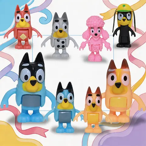 8pcs Set Bluey Family & Friends Action Figures Poseable Collectible Toys Best Birthday Gift for Fans Adults High Quality Novelty