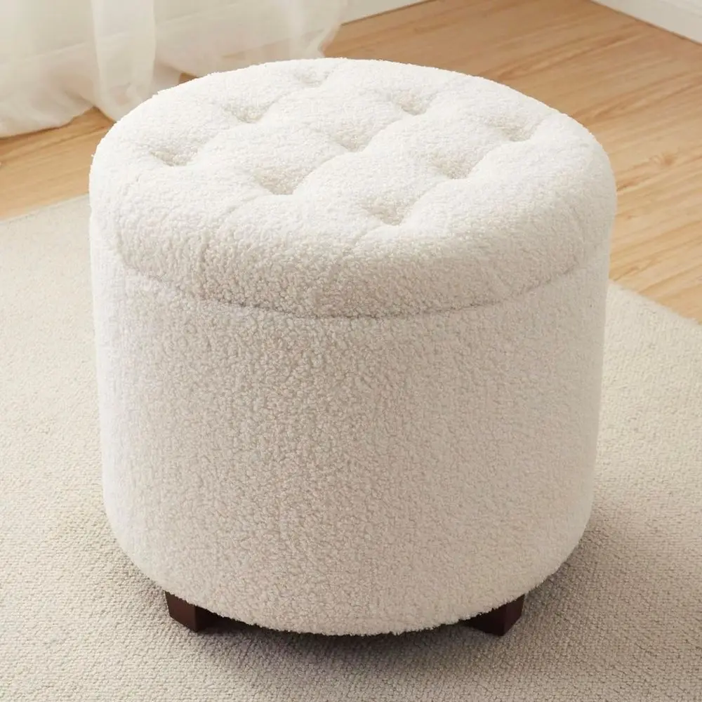 Storage Ottoman with Round Seat, White Boucle Fabric for Living Spaces
Storage Ottoman with Round Seat, White Boucle Fabric for Living Spaces