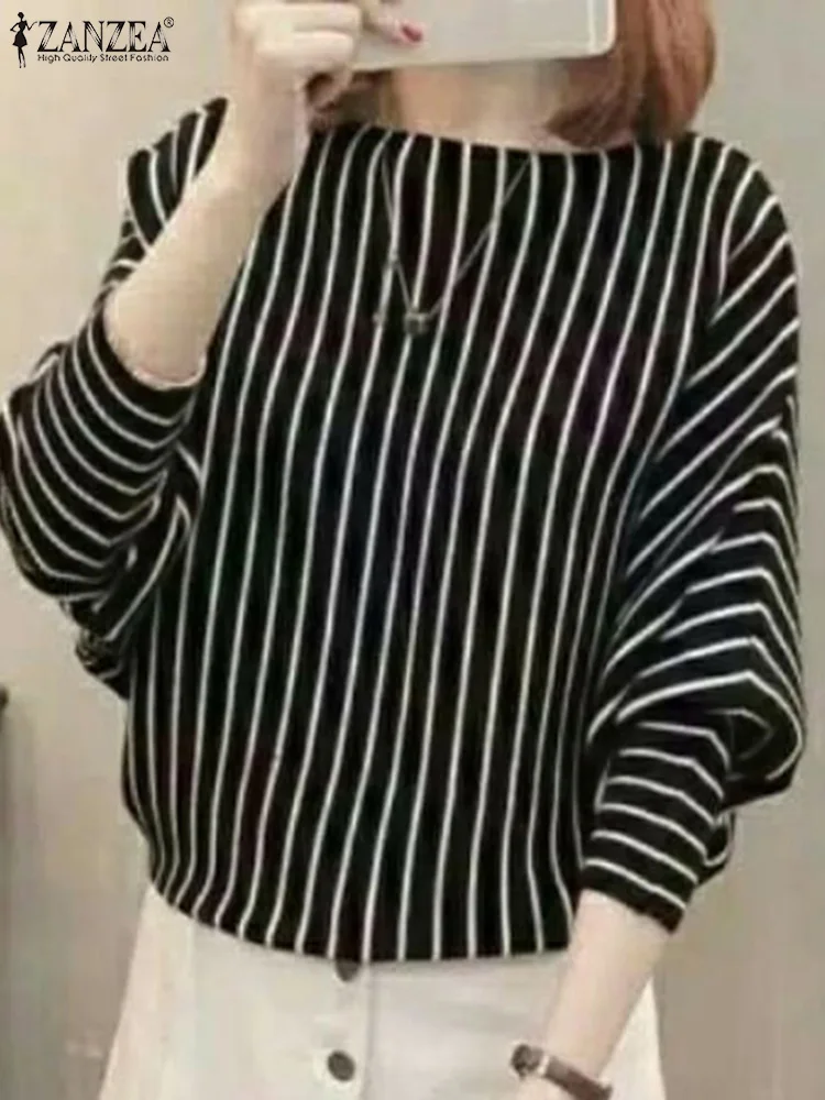 ZANZEA Fashion Women Striped Blouse Summer O Neck 3/4 Sleeve Casual Shirt Elegant Female Loose Holiday Tops Work Party Blusas 
ZANZEA Fashion Women Striped Blouse Summer O Neck 3/4 Sleeve Casual Shirt Elegant Female Loose Holiday Tops Work Party Blusas