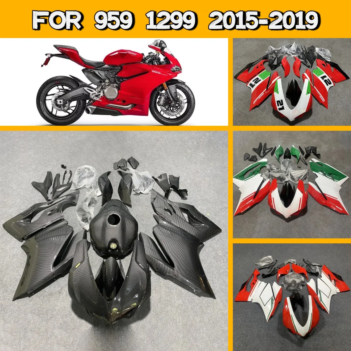 For 2015-2019 Ducati 959 1299 Unique Design Plastic Injection Molded Fairings New Style 15-19 959 1299 Fairing Set
For 2015-2019 Ducati 959 1299 Unique Design Plastic Injection Molded Fairings New Style 15-19 959 1299 Fairing Set
