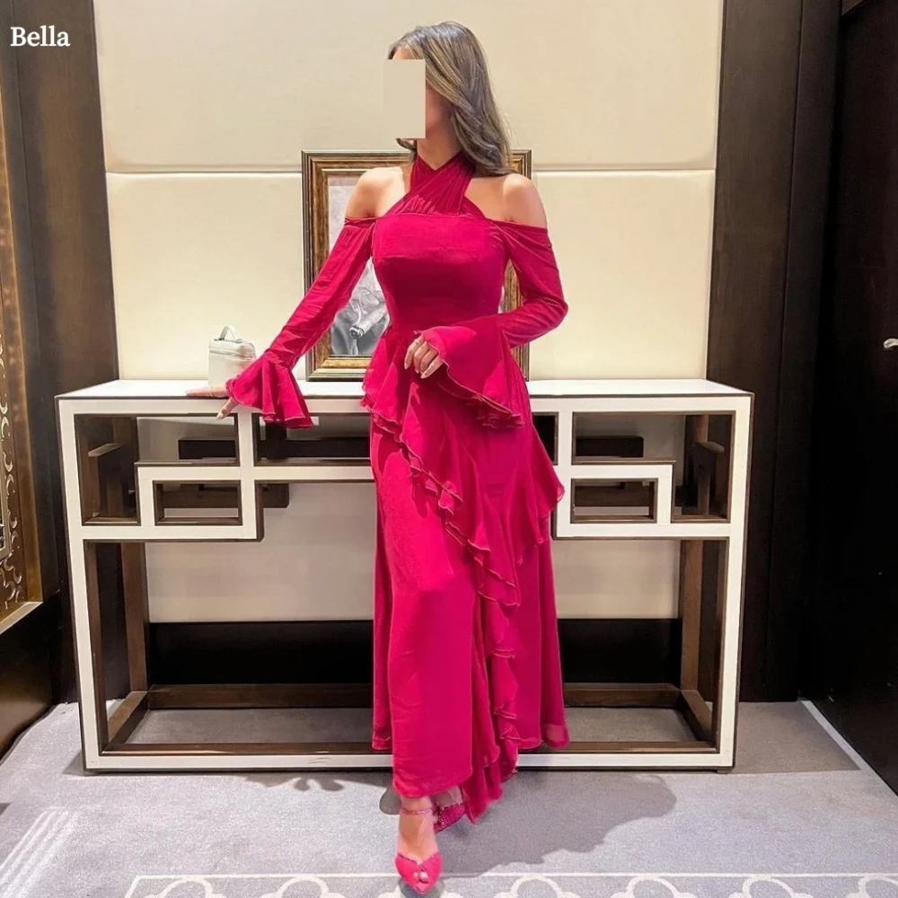 Bella Customized Red Halter Neck Slightly Flared Sleeves robes de soirée One Shoulder Chiffon Party Dresses A-line Prom Dress
Bella Customized Red Halter Neck Slightly Flared Sleeves robes de soirée One Shoulder Chiffon Party Dresses A-line Prom Dress