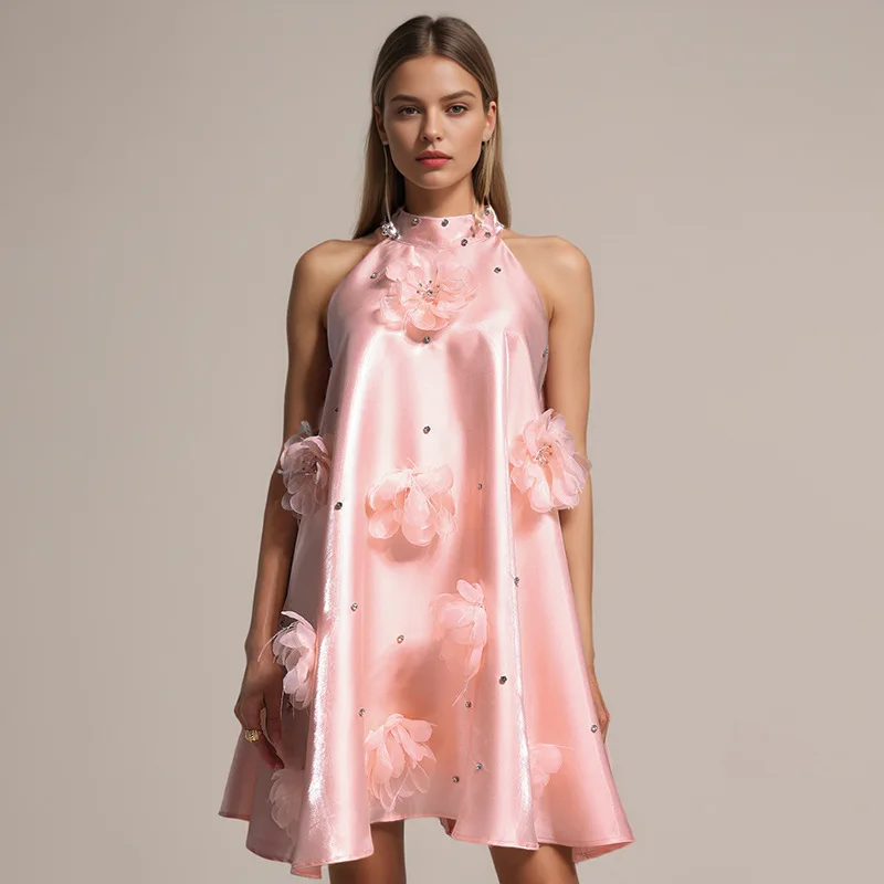 Elegant Pink 3D Floral Prom Evening Dress Luxury Backless Halter Short Dress Round Neck Loose Party Off Shoulder Party Dress
Elegant Pink 3D Floral Prom Evening Dress Luxury Backless Halter Short Dress Round Neck Loose Party Off Shoulder Party Dress