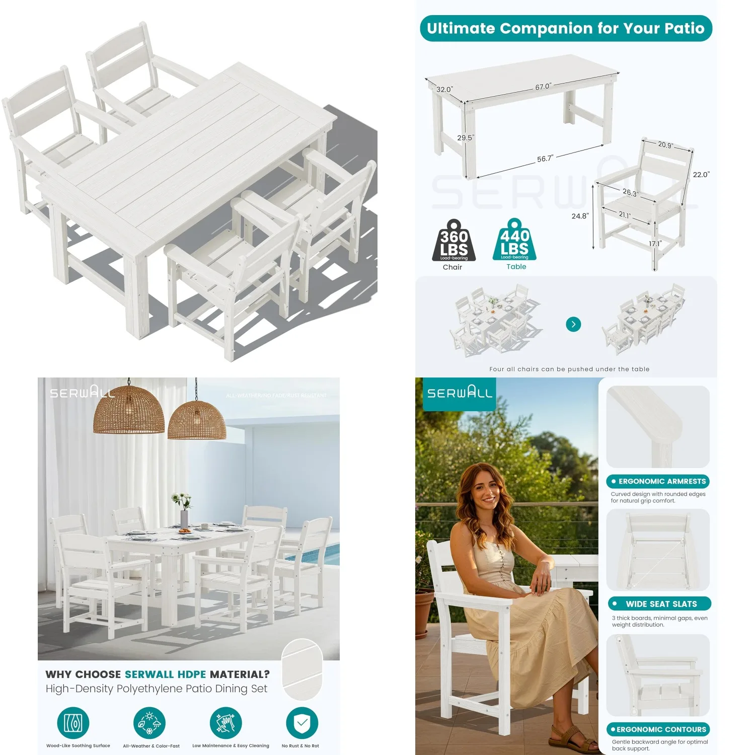 67in HDPE Patio Dining Set for 4 All-Weather Outdoor Table & Chairs White Customized
67in HDPE Patio Dining Set for 4 All-Weather Outdoor Table & Chairs White Customized