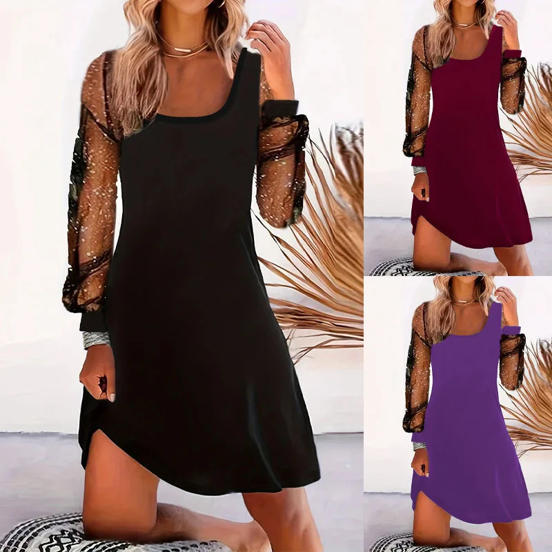 New Light And Mature Style Temperament Elegant Casual Fashion U-neck Mesh Splicing Long-sleeved Dress
New Light And Mature Style Temperament Elegant Casual Fashion U-neck Mesh Splicing Long-sleeved Dress
