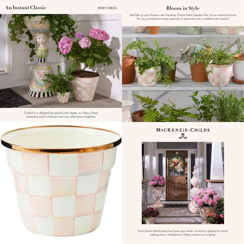 Эмалированное садовое кашпо, декоративное уличное кашпо, маленькое, с розово-белым клетчатым узором
Эмалированное садовое кашпо, декоративное уличное кашпо, маленькое, с розово-белым клетчатым узором