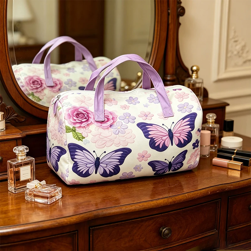 2Pcs Butterfly Floral Print Travel Duffel Bag, Purple Flower Weekender Tote with Free Cosmetic Bag, Large Capacity Overnight Car
2Pcs Butterfly Floral Print Travel Duffel Bag, Purple Flower Weekender Tote with Free Cosmetic Bag, Large Capacity Overnight Car