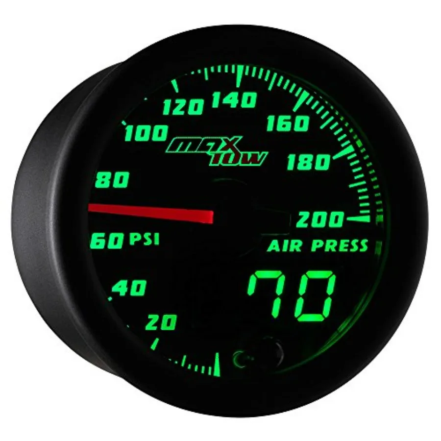 Double Vision 200 PSI Air Pressure Gauge Kit with Electronic Sensor for Air Ride Suspension Systems - Black Gauge Face with Gre
Double Vision 200 PSI Air Pressure Gauge Kit with Electronic Sensor for Air Ride Suspension Systems - Black Gauge Face with Gre