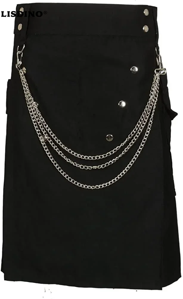 Scottish Black Fashion Utility Kilt With Silver Chains
Scottish Black Fashion Utility Kilt With Silver Chains