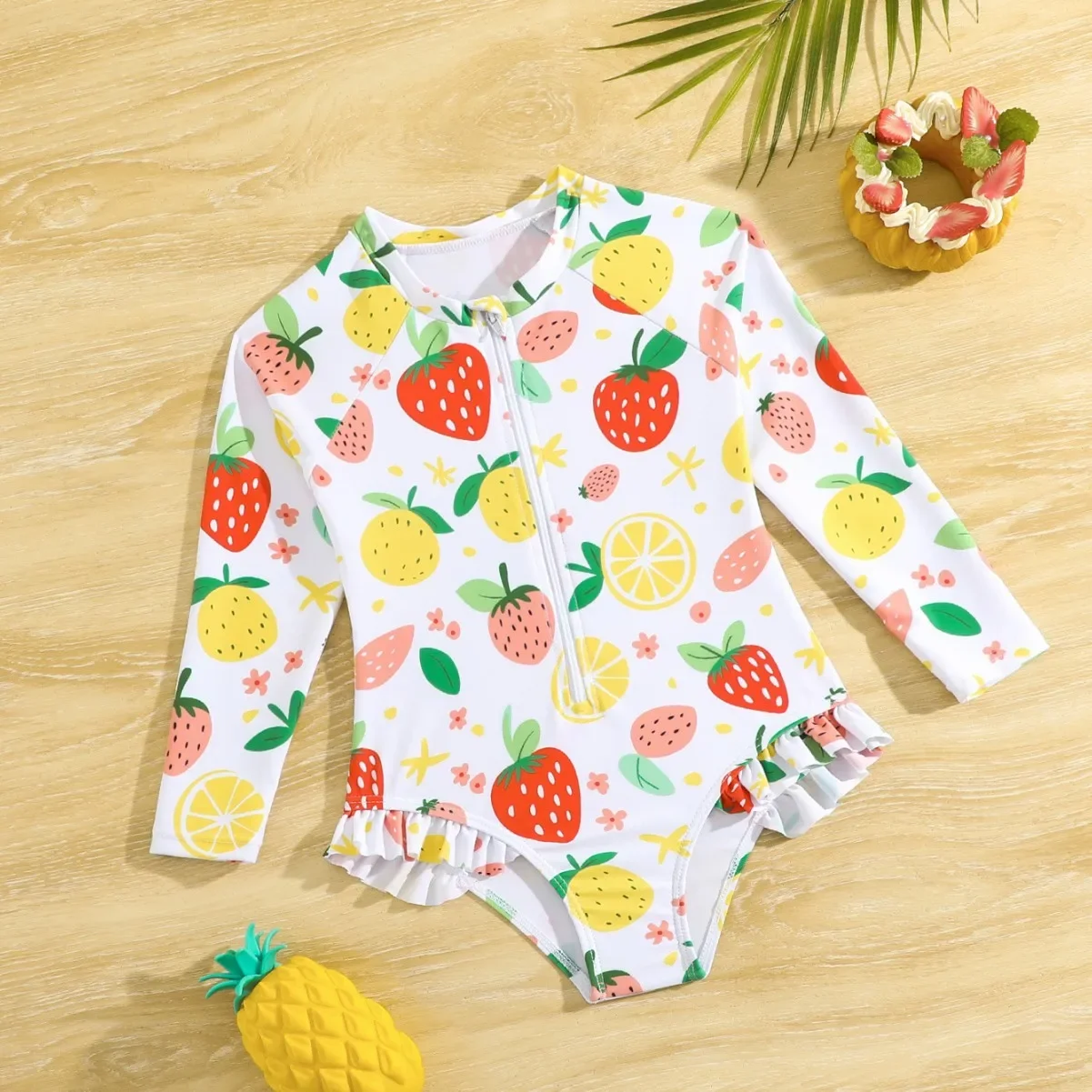 Summer Girls One-piece Swimsuit Kids Cute Cartoon Strawberry Print Long Sleeve Zipper Quick-Dry Swimwear Baby Bathing Costume
Summer Girls One-piece Swimsuit Kids Cute Cartoon Strawberry Print Long Sleeve Zipper Quick-Dry Swimwear Baby Bathing Costume