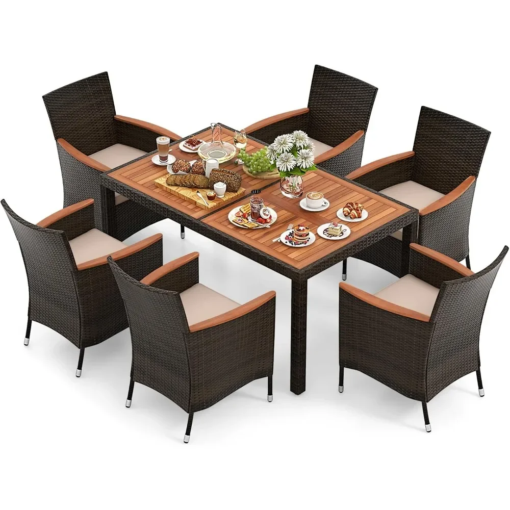 7 Pieces Patio Dining Set with 1.96” Umbrella Hole and Cushions, Acacia Wood Table & 6 Stackable Chairs, Wicker Outdoor Tables
7 Pieces Patio Dining Set with 1.96” Umbrella Hole and Cushions, Acacia Wood Table & 6 Stackable Chairs, Wicker Outdoor Tables