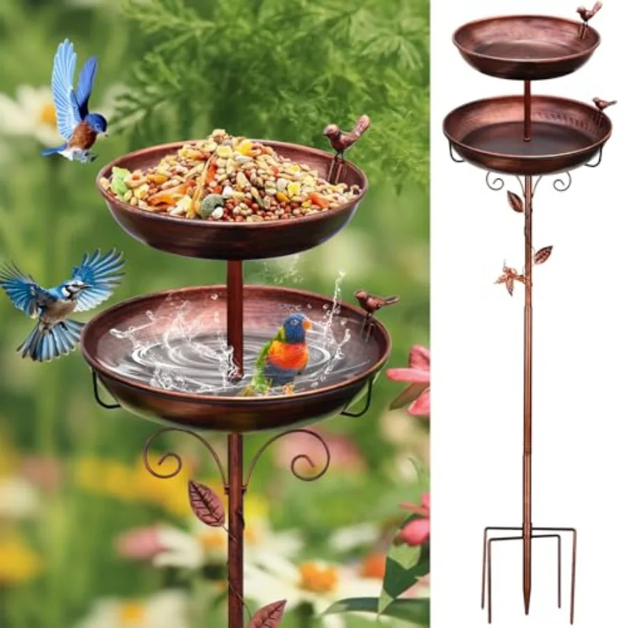 Metal Bird Bath for Outside, 2-in-1 Birdfeeder and Bath, 42 Inch Tall Stand with Hummingbird, Large 12Inch and Small 7.9Inch Bi
Metal Bird Bath for Outside, 2-in-1 Birdfeeder and Bath, 42 Inch Tall Stand with Hummingbird, Large 12Inch and Small 7.9Inch Bi