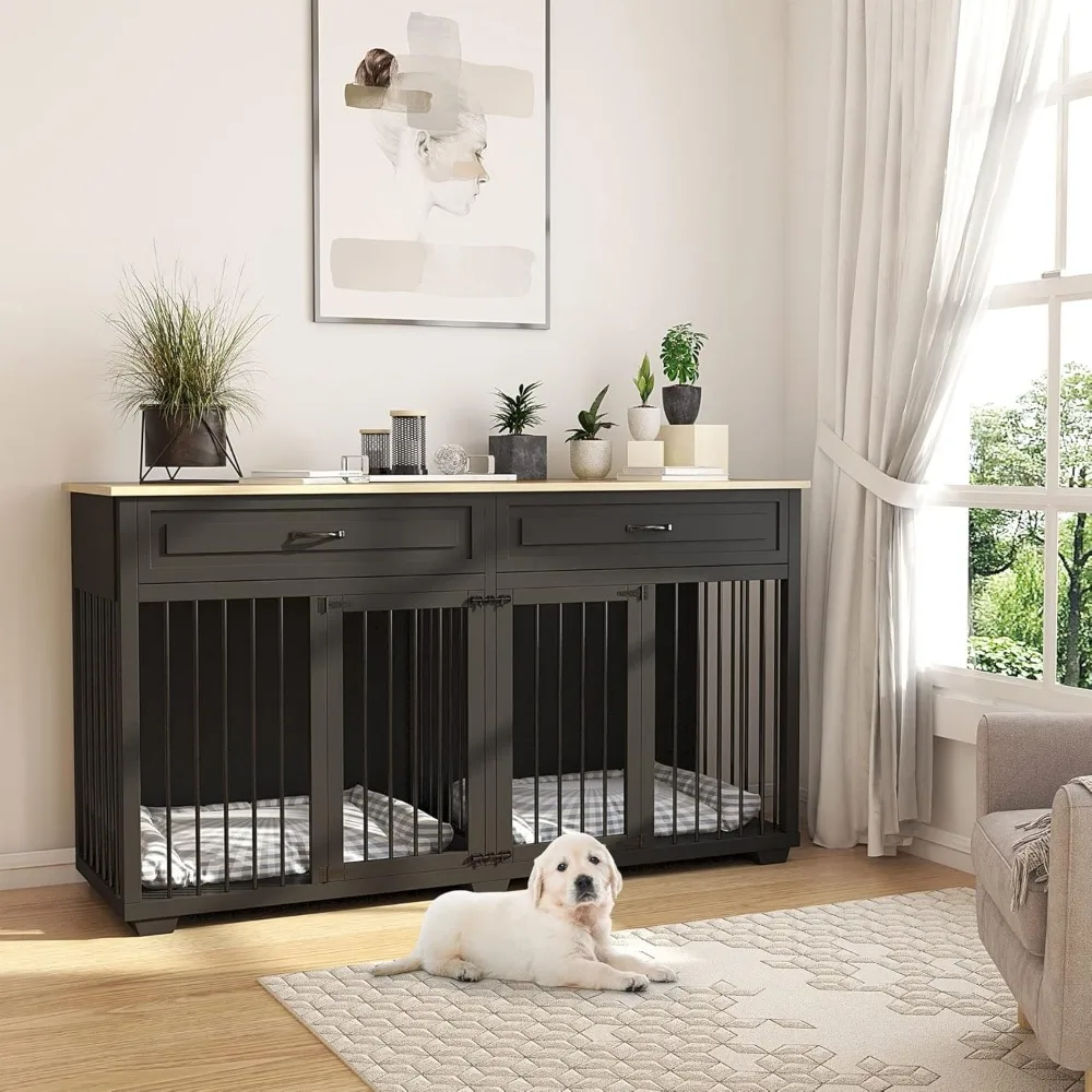 Dog Crate Furniture, 72 Inch Heavy Duty Wooden Large Dog Kennel with Drawers & Divider, Indoor Furniture Style Dog Crate with Do
Dog Crate Furniture, 72 Inch Heavy Duty Wooden Large Dog Kennel with Drawers & Divider, Indoor Furniture Style Dog Crate with Do