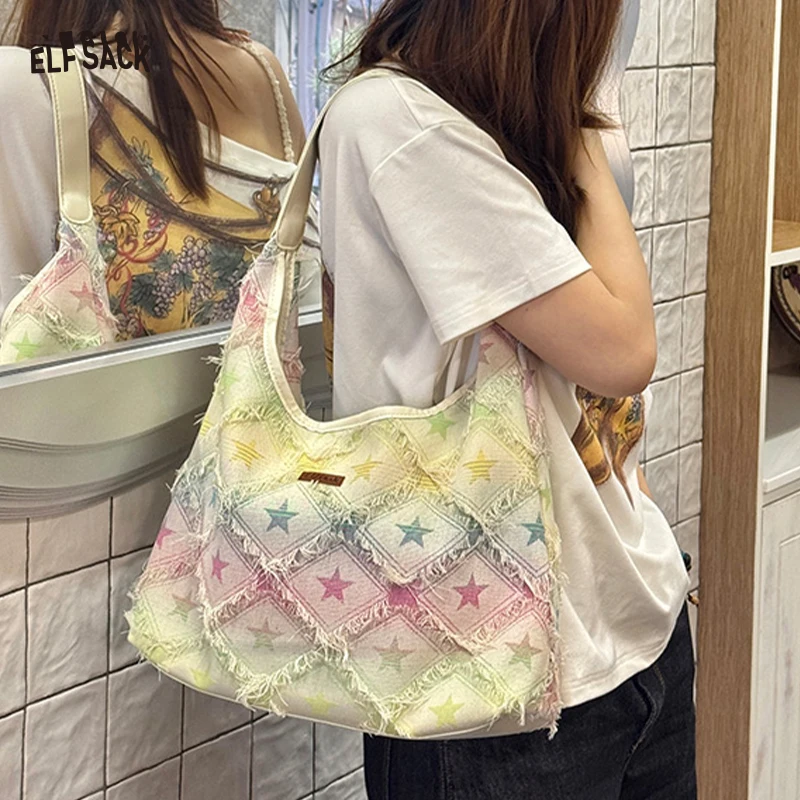 ELFSACK Women's Star Print Denim Hobo Bag, Gradient Color Fringed Shoulder Tote, Large Capacity Casual Aesthetic Shopper Bag
ELFSACK Women's Star Print Denim Hobo Bag, Gradient Color Fringed Shoulder Tote, Large Capacity Casual Aesthetic Shopper Bag
