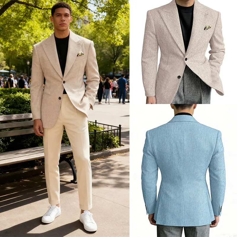 British Single Breasted Lapel Jacket For Man Classic Beige Elegant Man Suit Business Casual Tailored Groom's Tuxedo For Wedding
British Single Breasted Lapel Jacket For Man Classic Beige Elegant Man Suit Business Casual Tailored Groom's Tuxedo For Wedding