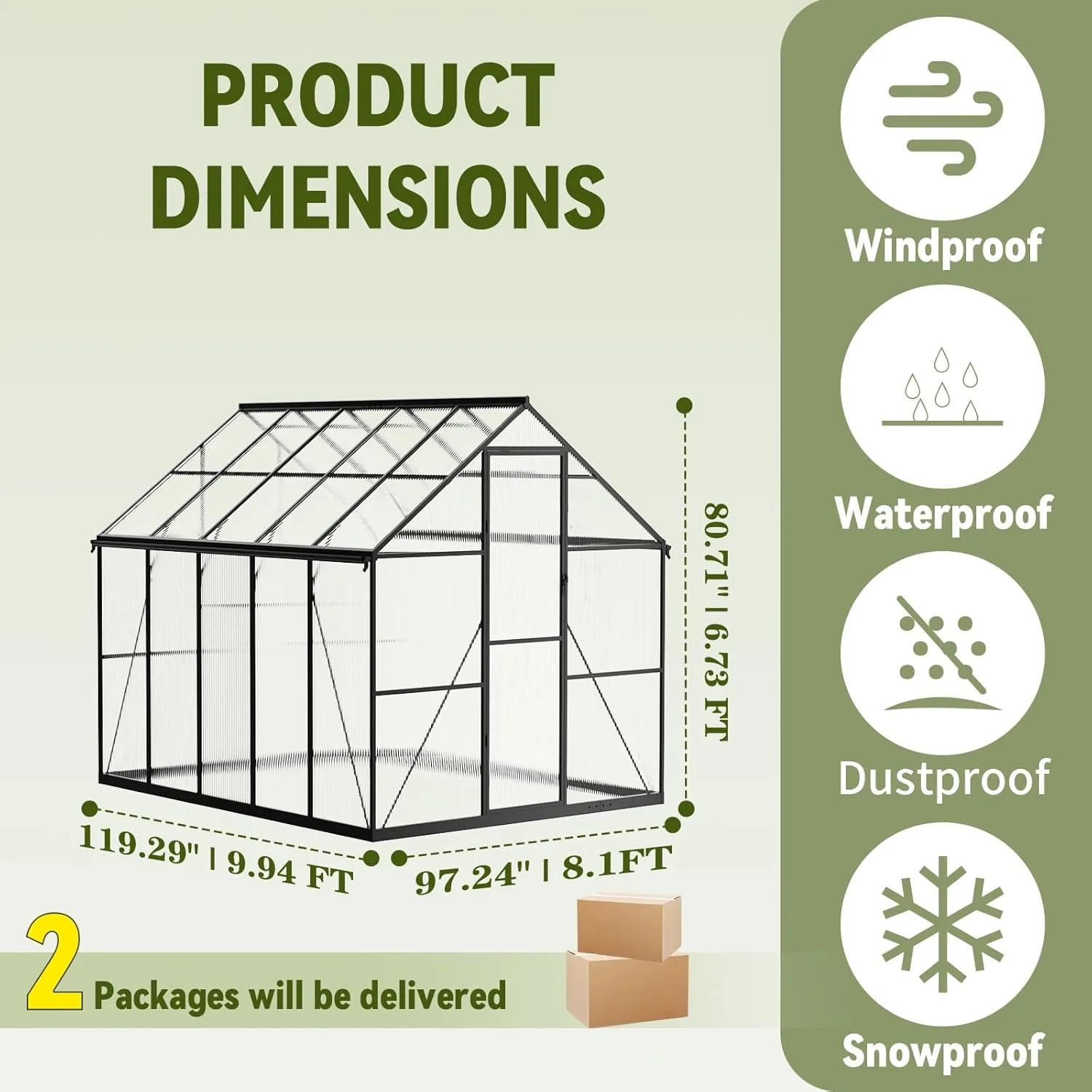 Reinforced Aluminum Polycarbonate Walk In Greenhouse, Hygrometer, Outdoor, 8X10 FT, Custom
Reinforced Aluminum Polycarbonate Walk In Greenhouse, Hygrometer, Outdoor, 8X10 FT, Custom