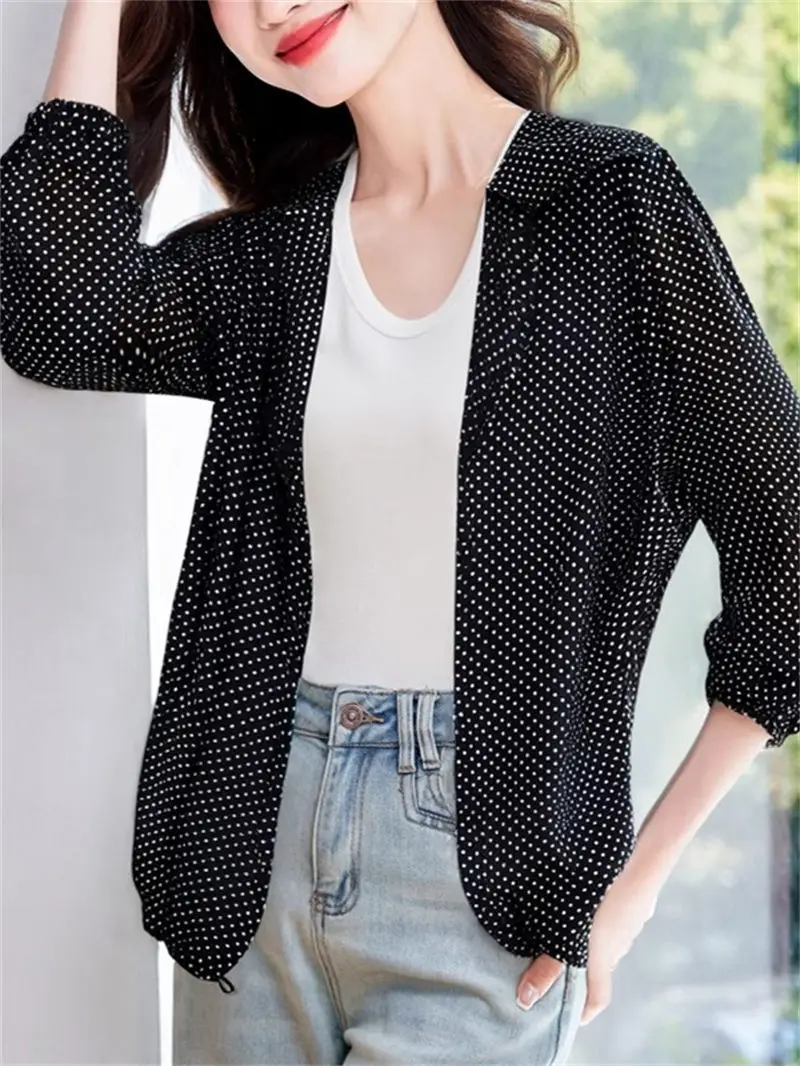 Polka Dot Chiffon Jacket Women Summer Hooded Cardigan Sun Protection Thin Loose Cover Up Beach to Office Air-Condition Wear G790
Polka Dot Chiffon Jacket Women Summer Hooded Cardigan Sun Protection Thin Loose Cover Up Beach to Office Air-Condition Wear G790