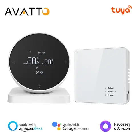 AVATTO Tuya WiFi Akıllı Termostat, RF Kablosuz Alıcı sıcaklık kontrol cihazı, Su Gaz Kazanı Desteği Alexa Google Home