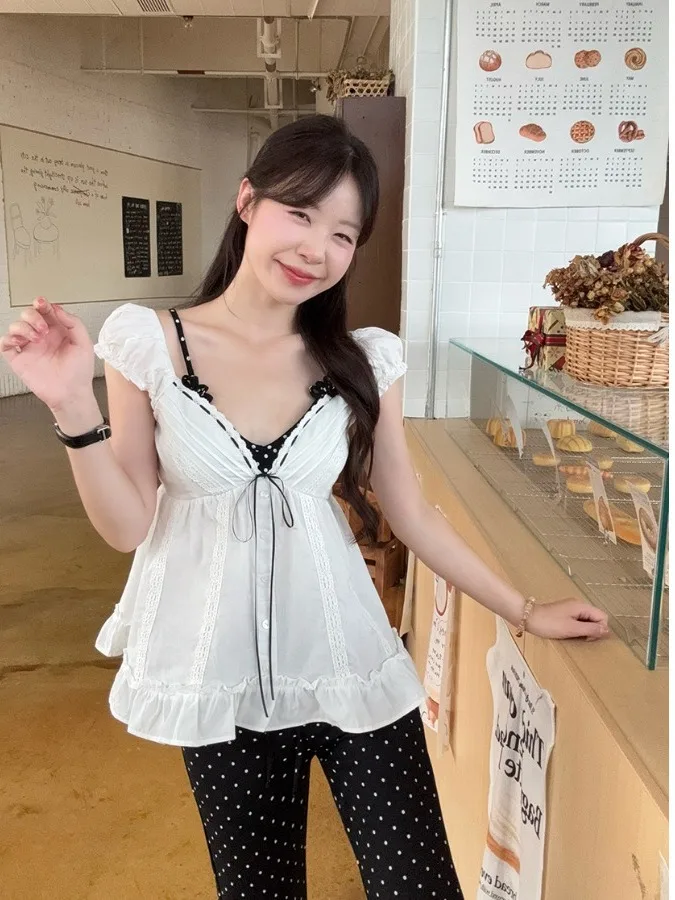 Sweet Style Polka Dot Knot Bubble Sleeve Shirt Women's plus Size Summer New Trend Beautiful Top Commute Style High ...
Sweet Style Polka Dot Knot Bubble Sleeve Shirt Women's plus Size Summer New Trend Beautiful Top Commute Style High ...