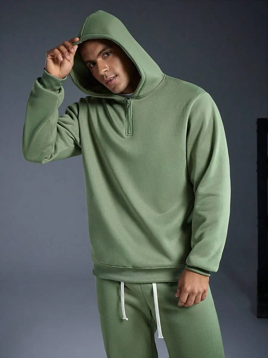 Olive Green Mens Zip-Up Hoodie And Matching Joggers Set For Fall Winter Casual Wear
Olive Green Mens Zip-Up Hoodie And Matching Joggers Set For Fall Winter Casual Wear