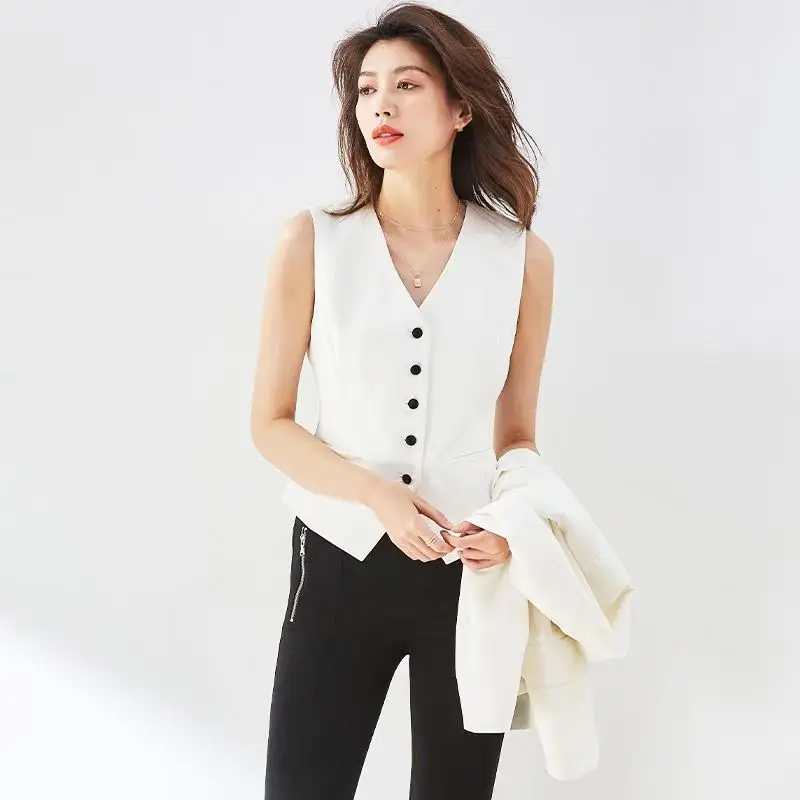 New 2023 Spring Summer New Korean All-matching Elegant Office Lady Slim Suit Vest Fashion Women Short Vests Female Tops Q196
New 2023 Spring Summer New Korean All-matching Elegant Office Lady Slim Suit Vest Fashion Women Short Vests Female Tops Q196