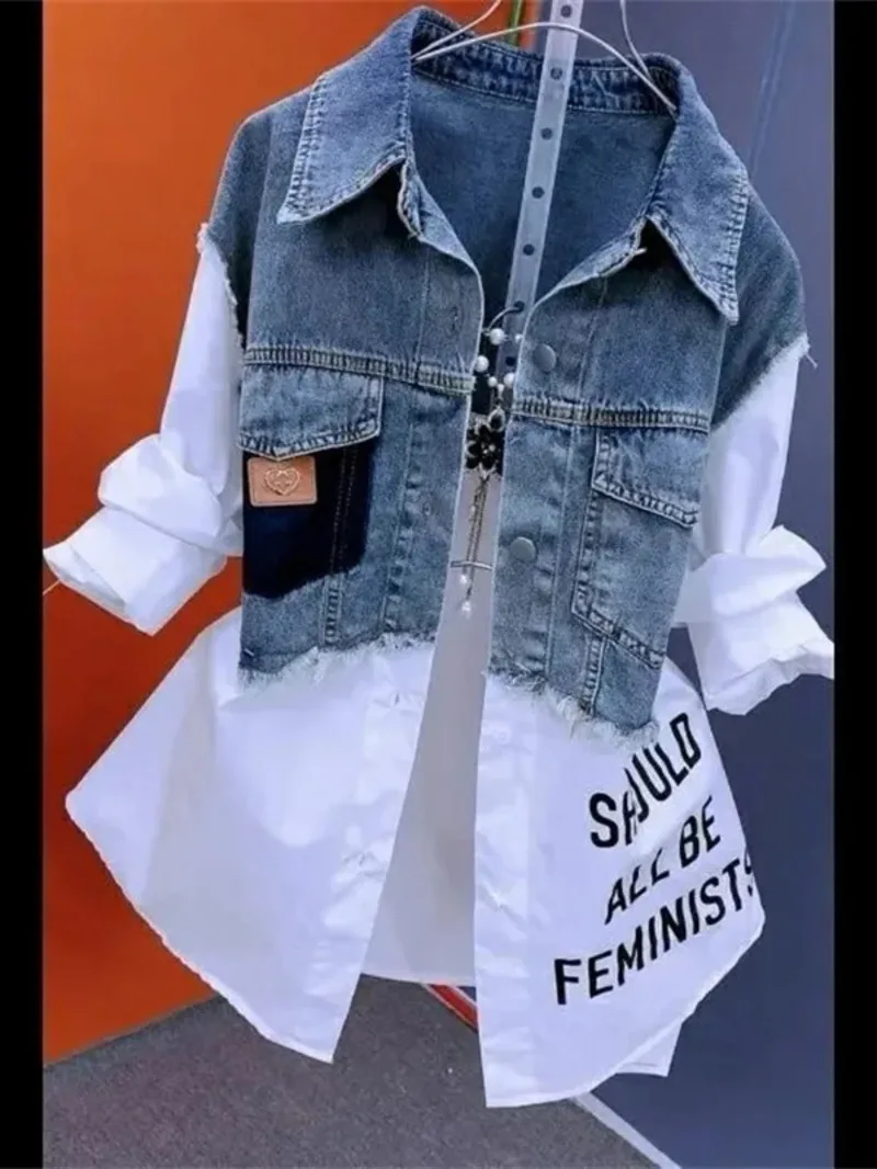 Fake Two Denim Shirts Women's Spring 2025 Korean Version Of Casual Western Style Joker Stitching Letter Striped Top Casual VZA4
Fake Two Denim Shirts Women's Spring 2025 Korean Version Of Casual Western Style Joker Stitching Letter Striped Top Casual VZA4