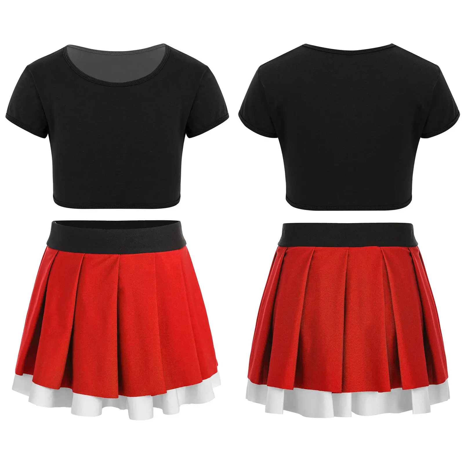 Kids Girls Cheerleading Dance Outfits Short Sleeves T Shirt Crop Top+Pleated Skirt Halloween Cheer Leaders Uniform Performance
Kids Girls Cheerleading Dance Outfits Short Sleeves T Shirt Crop Top+Pleated Skirt Halloween Cheer Leaders Uniform Performance