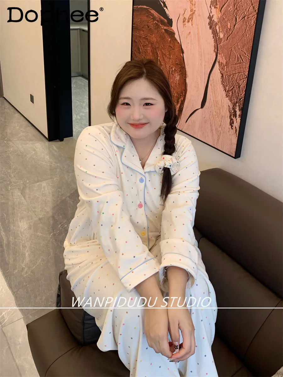 Autumn Winter Japanese Style Girl Ins Long Sleeve Colorful Polka Dot Turn-down Collar Pajamas Girl Loose Casual Homewear Set
Autumn Winter Japanese Style Girl Ins Long Sleeve Colorful Polka Dot Turn-down Collar Pajamas Girl Loose Casual Homewear Set
