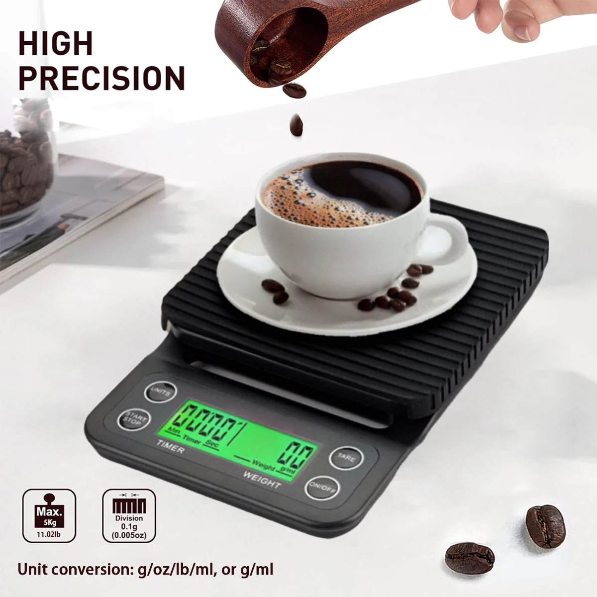 Мини-кофейные весы с таймером 0,1 г/5 кг, высокоточные цифровые весы для эспрессо и приготовления кофе, кухонные весы с крышкой
Мини-кофейные весы с таймером 0,1 г/5 кг, высокоточные цифровые весы для эспрессо и приготовления кофе, кухонные весы с крышкой