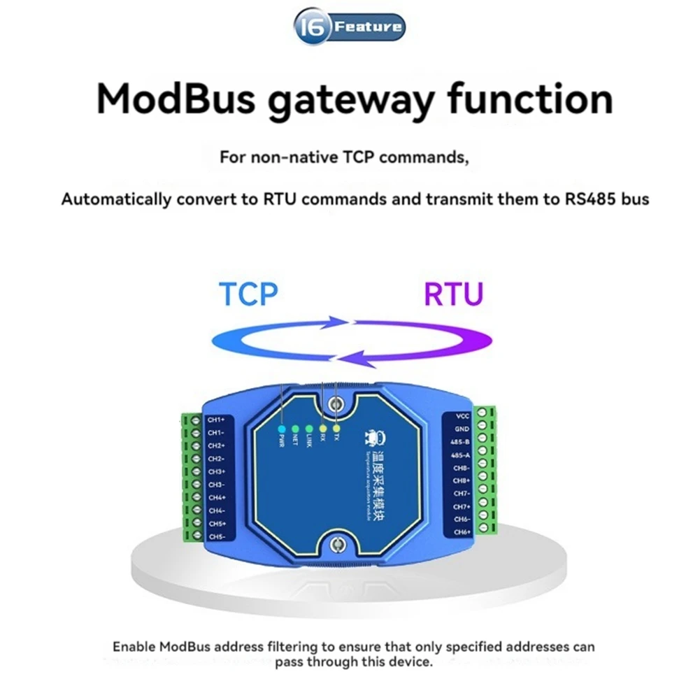 AAAE 8 Way Temperature Acquisition Module Modbus RS485 PT100 RTD Gateway Watchdog Industrial
AAAE 8 Way Temperature Acquisition Module Modbus RS485 PT100 RTD Gateway Watchdog Industrial