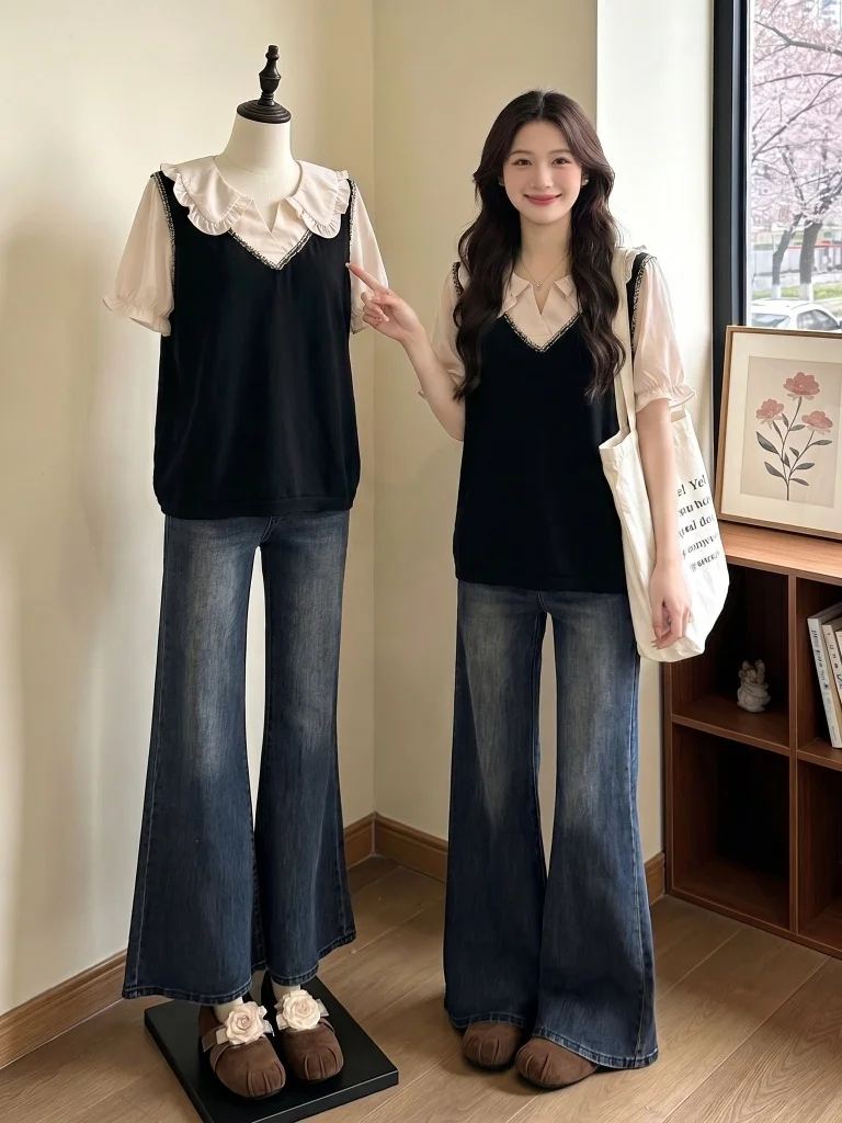 Black Doll Collar Short Sleeve Shirt Women's Summer New Style plus Size Fashionable Young Looking Top Korean Version Loose Fit
Black Doll Collar Short Sleeve Shirt Women's Summer New Style plus Size Fashionable Young Looking Top Korean Version Loose Fit