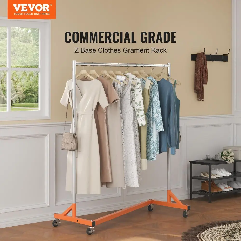 Z Rack, Industrial Grade Z Base Garment Rack, Rolling Sturdy Steel Z Base Clothing Rack with Lockable Casters, for Home Clothin
Z Rack, Industrial Grade Z Base Garment Rack, Rolling Sturdy Steel Z Base Clothing Rack with Lockable Casters, for Home Clothin