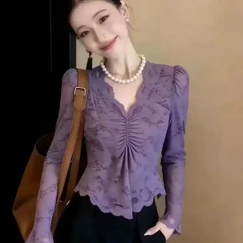 Purple Lace Bottoming Shirt Women's Long-sleeved Light Luxury Top New Spring and Autumn Shirt
Purple Lace Bottoming Shirt Women's Long-sleeved Light Luxury Top New Spring and Autumn Shirt