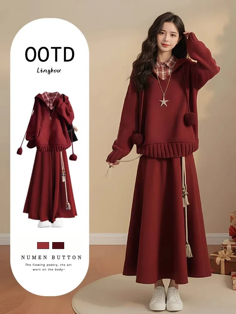 Anti-Aging Large Size Knitted Set Casual Red Sweatshirt Plaid Shirt Long Pants Three-Piece Suit for Women in Autumn Winter
Anti-Aging Large Size Knitted Set Casual Red Sweatshirt Plaid Shirt Long Pants Three-Piece Suit for Women in Autumn Winter