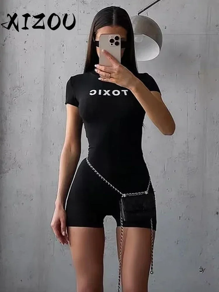 XIZOU Letter Print Fashion Romper Women Body-Shaping O-Neck Mini Sleeve Tight Peach Hip Casual Simple Workout Playsuits
XIZOU Letter Print Fashion Romper Women Body-Shaping O-Neck Mini Sleeve Tight Peach Hip Casual Simple Workout Playsuits