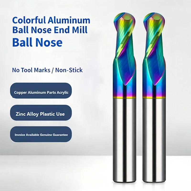HRC60 Colorful Aluminum Ball Nose Milling Cutter 2 Flutes 50 60 75 100 150mm Tungsten Steel End Mill CNC Machine Tools
HRC60 Colorful Aluminum Ball Nose Milling Cutter 2 Flutes 50 60 75 100 150mm Tungsten Steel End Mill CNC Machine Tools