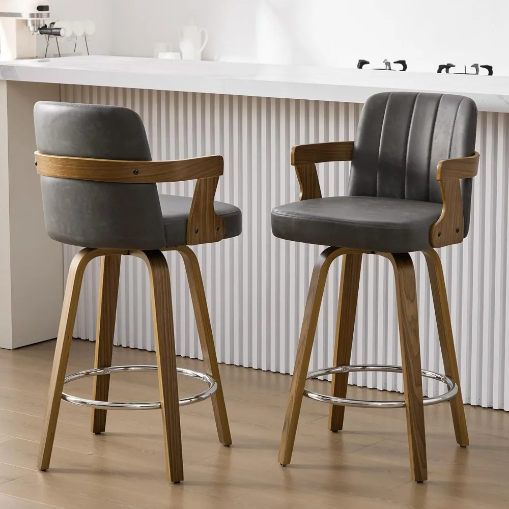 Counter Height Bar Stools Set of 2, 26" Seat Height Swivel Counter Stools with Back and Dual Arms, Faux Leather Upholstered Bar
Counter Height Bar Stools Set of 2, 26" Seat Height Swivel Counter Stools with Back and Dual Arms, Faux Leather Upholstered Bar